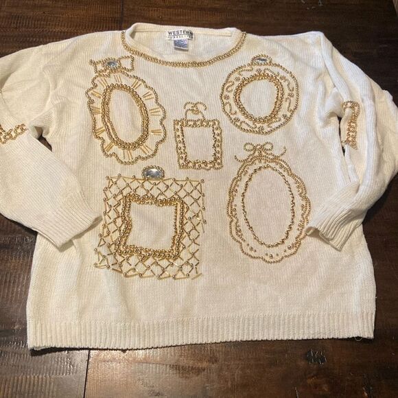 Vintage Western Connection Blinged out 90’s beaded sweater Large - Picture 1 of 13